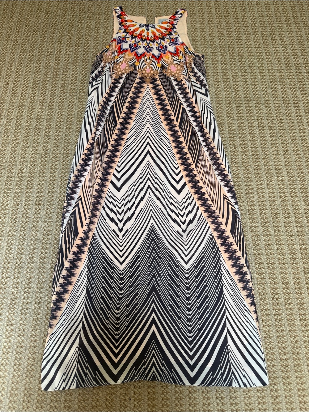 HD in Paris Peach Lined Dress with Multicolor Trim